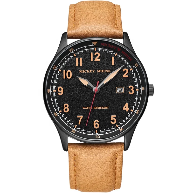 

Custom Brand Available Brown Leather Strap Men's Mickey Mouse Watch