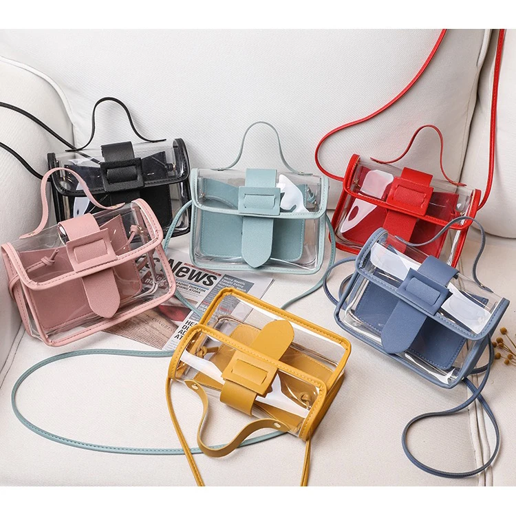 

PVC jelly bag summer transparent mini chain crossbody color purses and handbags, Yellow, red, blue, black, pink, sky blue