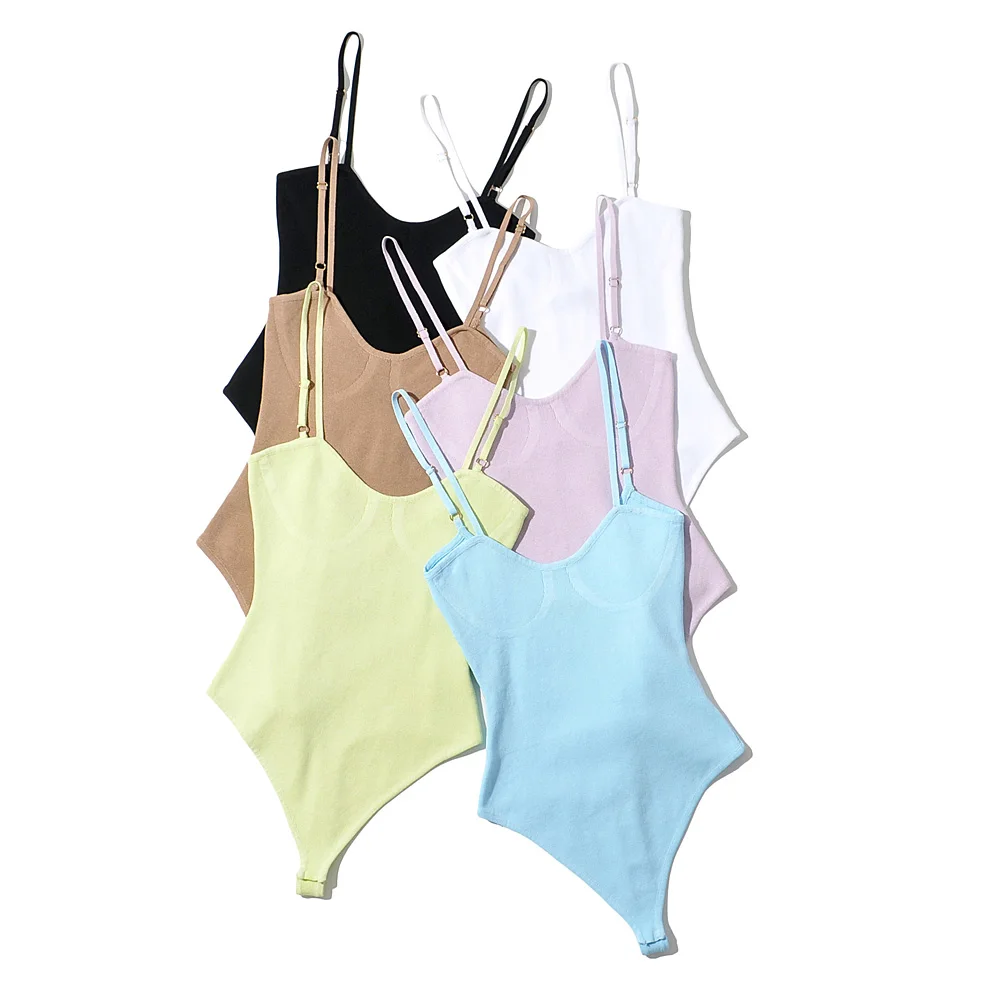 

6 colorway basic design candy color summer one piece stretchy knit bodysuits for women