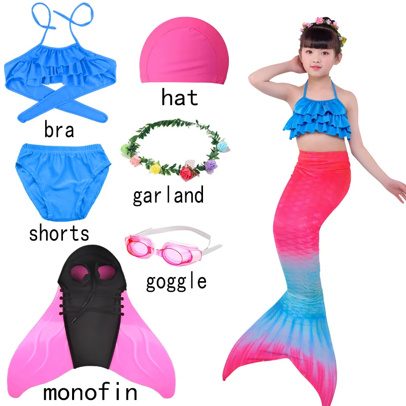 

Bikini girls mermaid Swimming fins mermaid cosplay girls costume suit skirt hat goggles underwear bra