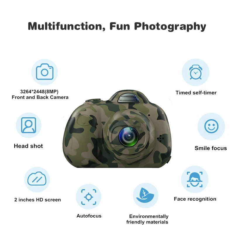 
1080P HD Mini Camara for Children Kids Gift Front and Back Dual-Lens Girls Boys Shockproof Camera with Soft Silicone Shell 