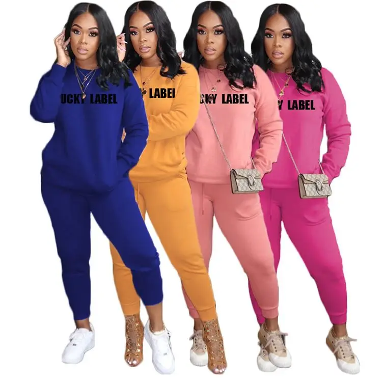 

Wholesale cheap casual long sleeve Sweatpants set women two piece outfits tracksuit Letter Print 2 Piece Set Clothing