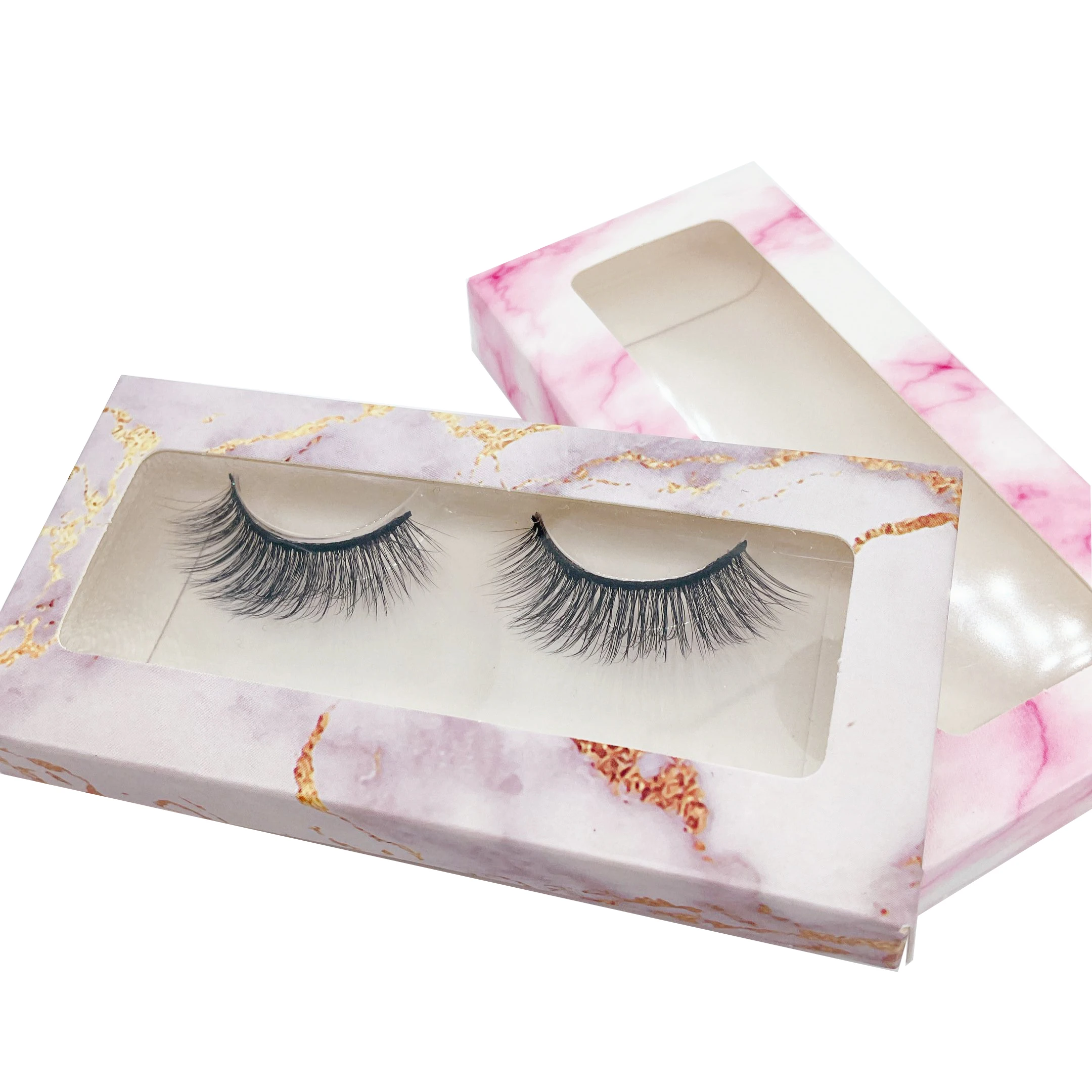 

Wholesale 3D Vegan Mink Eyelashes Private Label Custom Eyelash Box Packaging 25mm Wispy Fluffy 3D Mink Eyelashes, Black