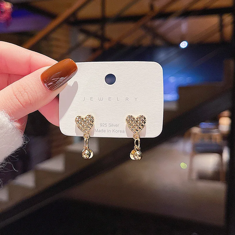 

Silver Post Mini Zircon Dangle Earring Elegant Heart Grid Gold Earrings For Women Girl Luxury Brand Vintage Gothic Jewelry