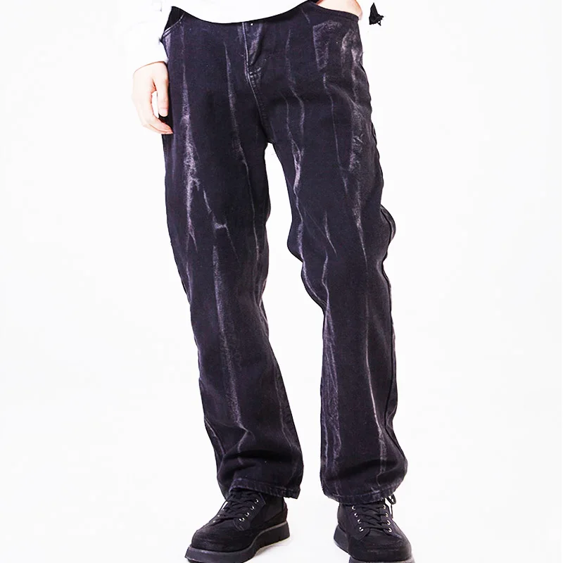 

High Quality Simple Fashion Baggy Denim Jeans Black Men'S Loose Washed Jeans With Highlights