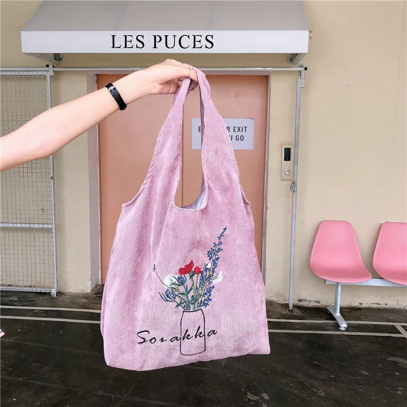 

2021 Fashion Custom Single Shoulder Tote Bag Corduroy Embroidery Art handbag for woman Wholesale, Customized color