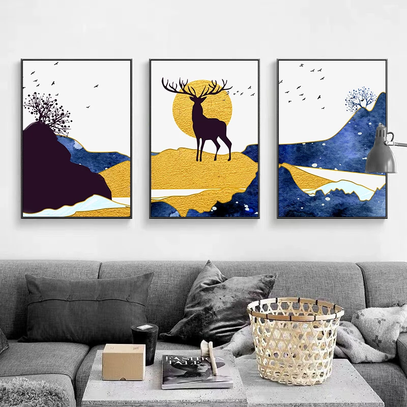 

Nordic style decorative living room atmosphere sofa mural triptych wall hanging painting