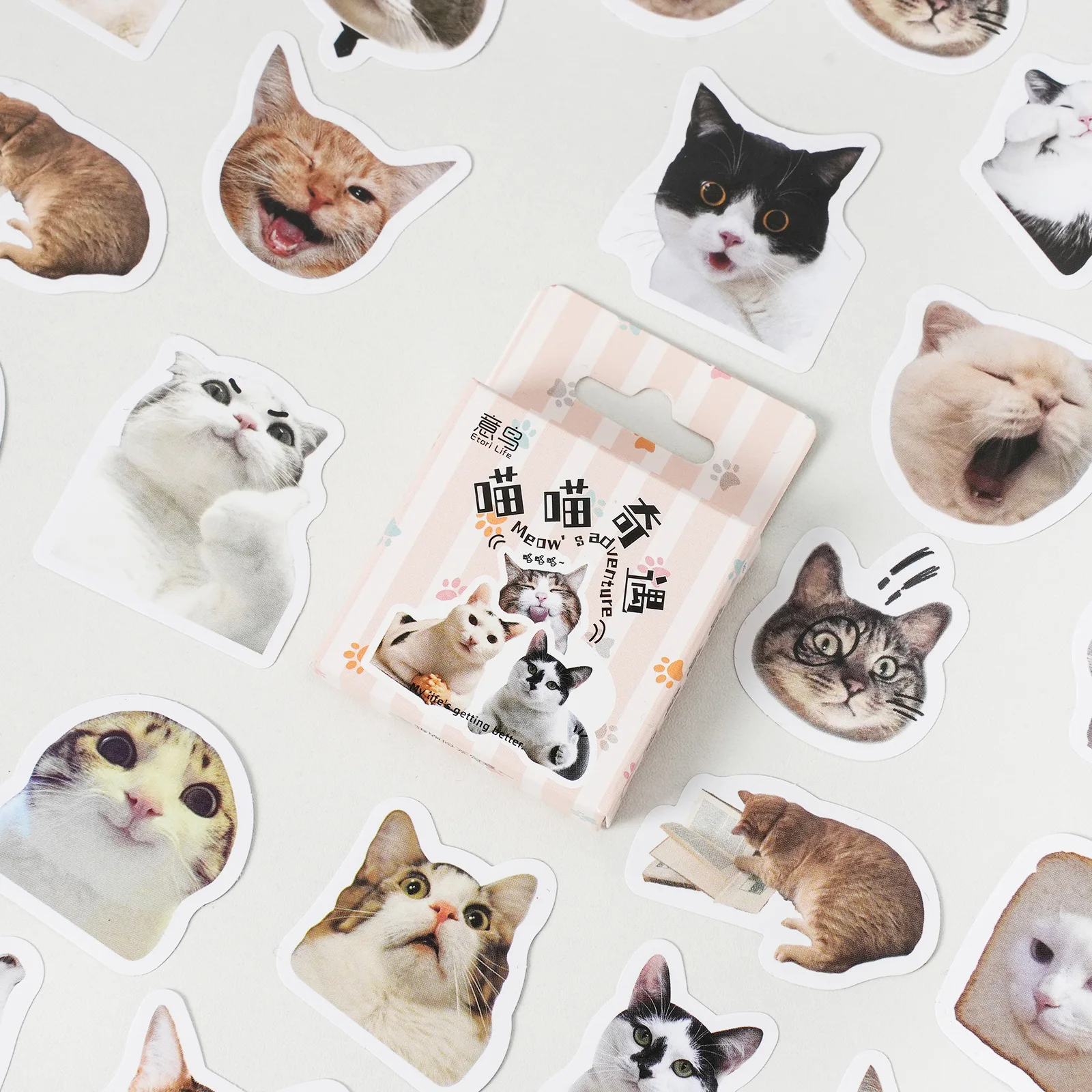 

46 pieces/pack Adhesive box stickers cute cat adventure pack tent material Decorative Cartoon Paper stickers