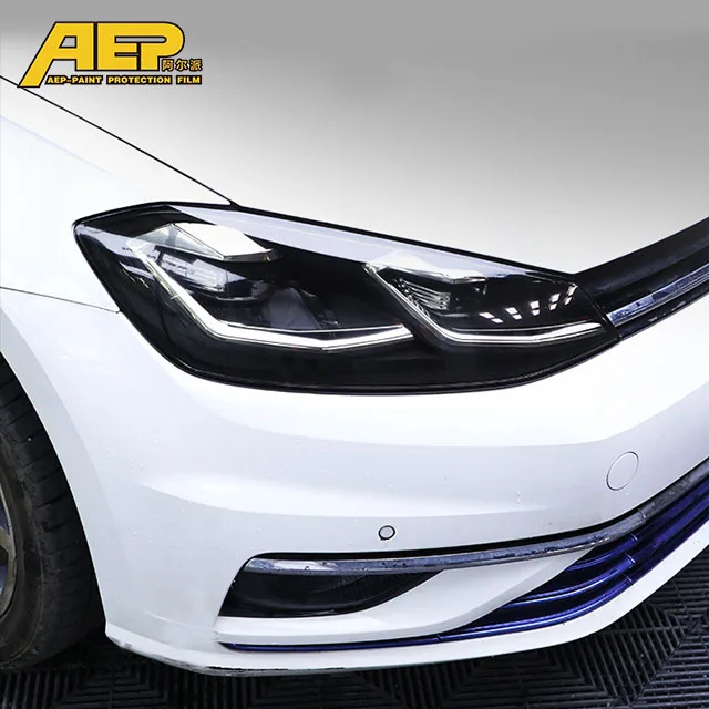

AEP Car Headlight Protective Film Transparent Light Black TPU Anti-scratch Sticker for Volkswagen VW Golf 7 Mk7 2012-2019, Transparent, blackened