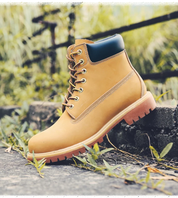 

Classic Design Luxury Style Round Yellow Leather Ankle Boots Safety Boots Work Boot For Men, Wheat color