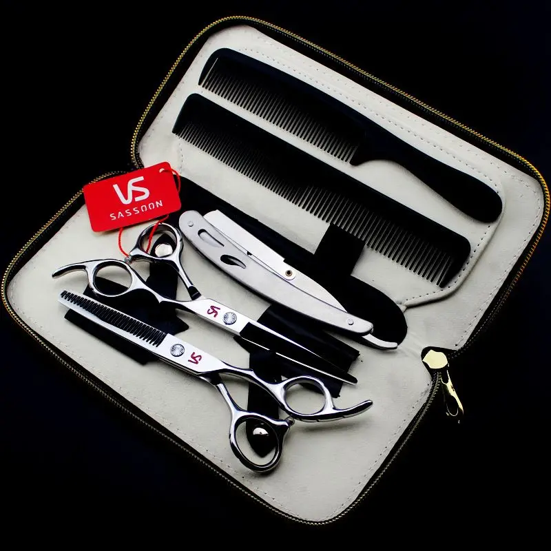 

XMQ-02 6.0-inch 62HRC 6CR stainless steel cutting/thinning scissors set with Comb and scraper