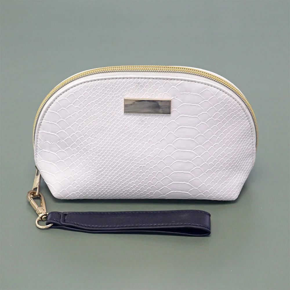 

Snake pattern material wrist bag white pvc leather cosmetic bag professional OEM customized new product