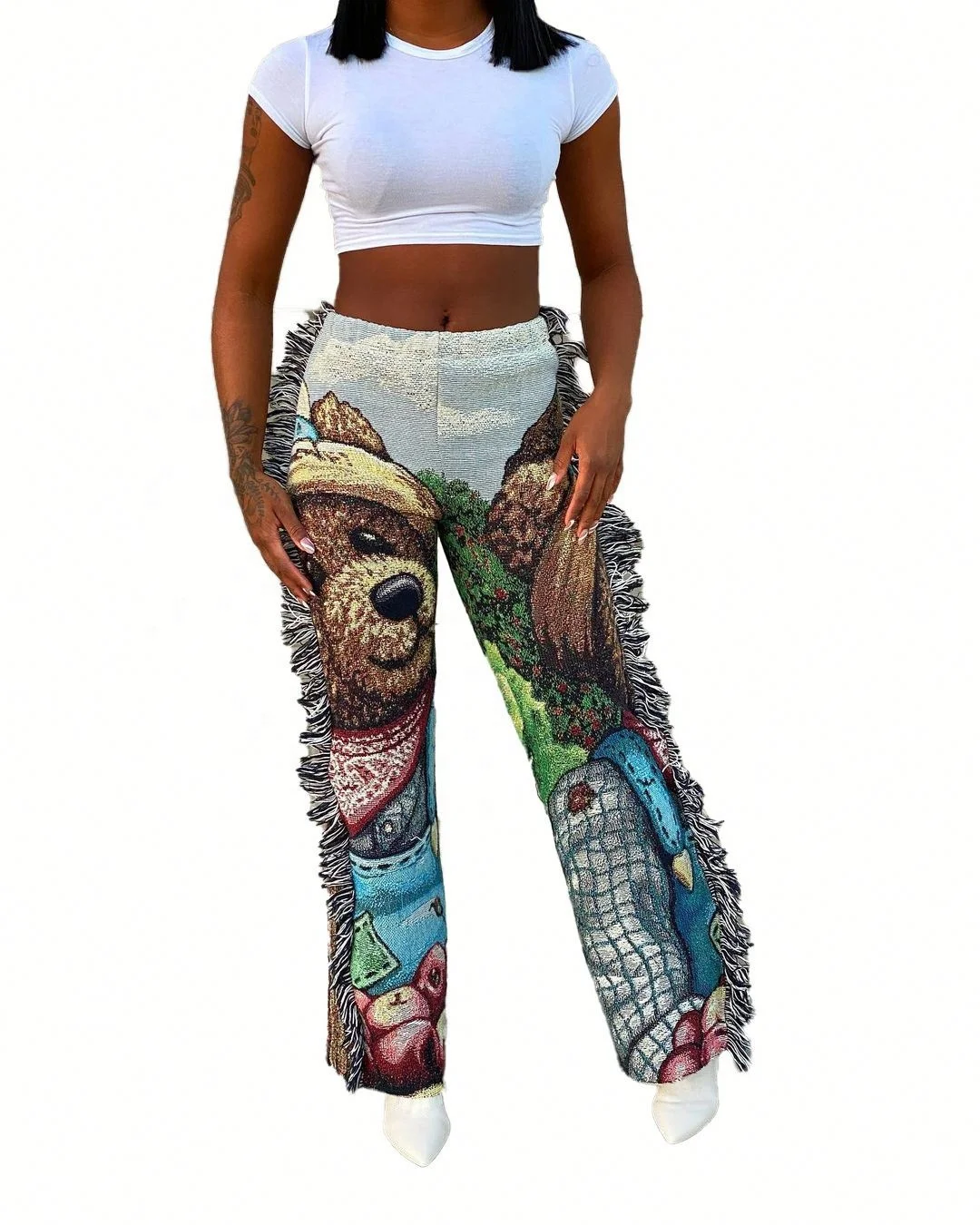 

Best Design Tassel Fashion Trend Casual Pants Tassel Splicing Positioning Print Street Wear Casual Pants Straight Pants