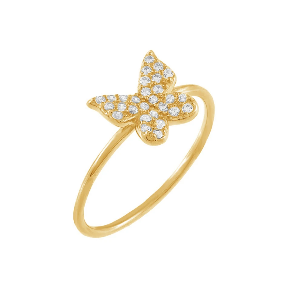 

Fashion silver jewelry 925 sterling silver wholesale 18k gold plated pave dainty butterfly ring for women