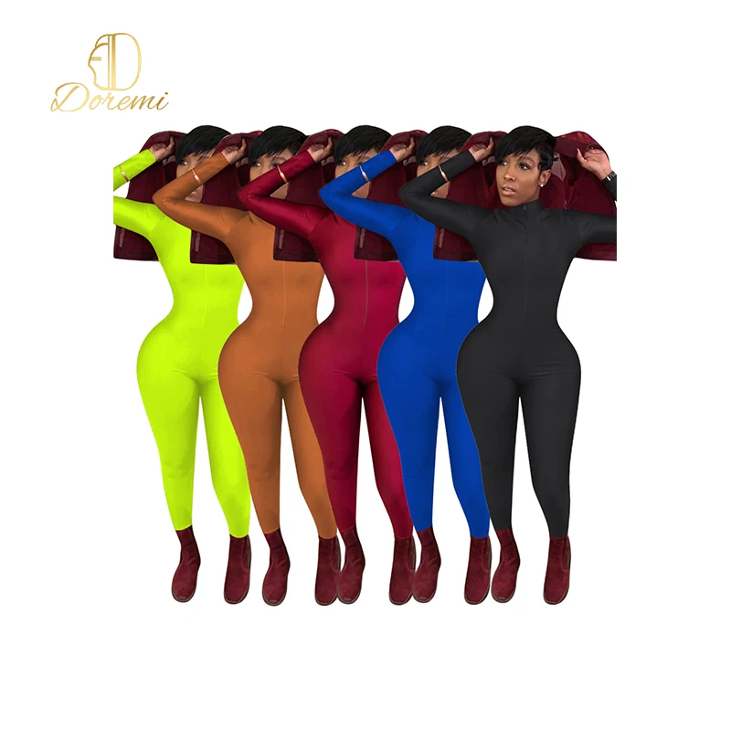 

2020 popular zipper round neck long sleeve trousers body shaping casual jumpsuit sportswear