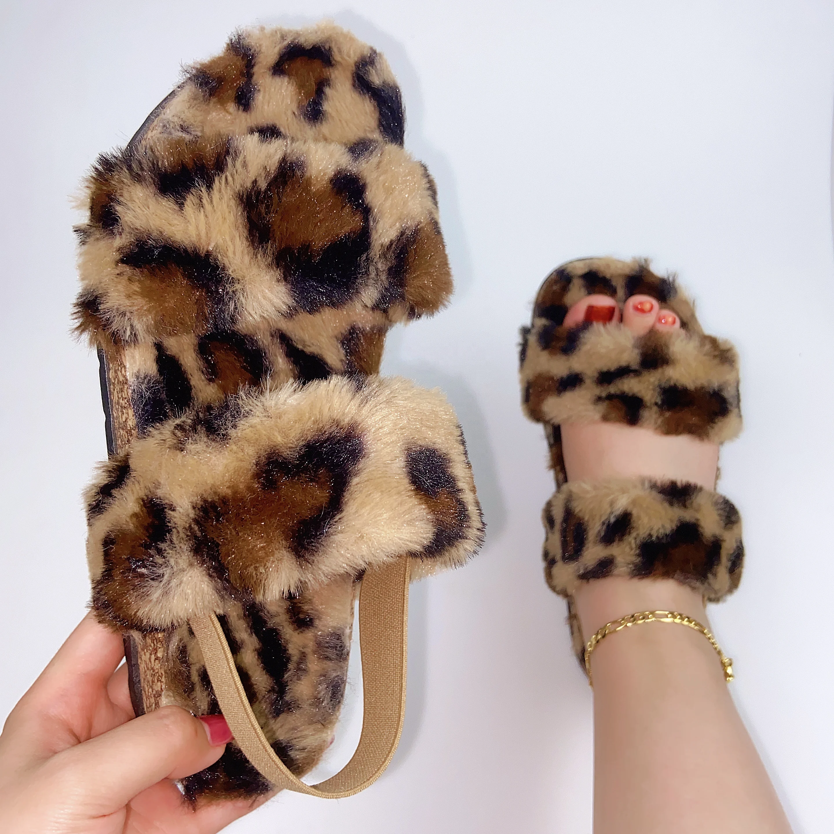 leopard fuzzy slippers