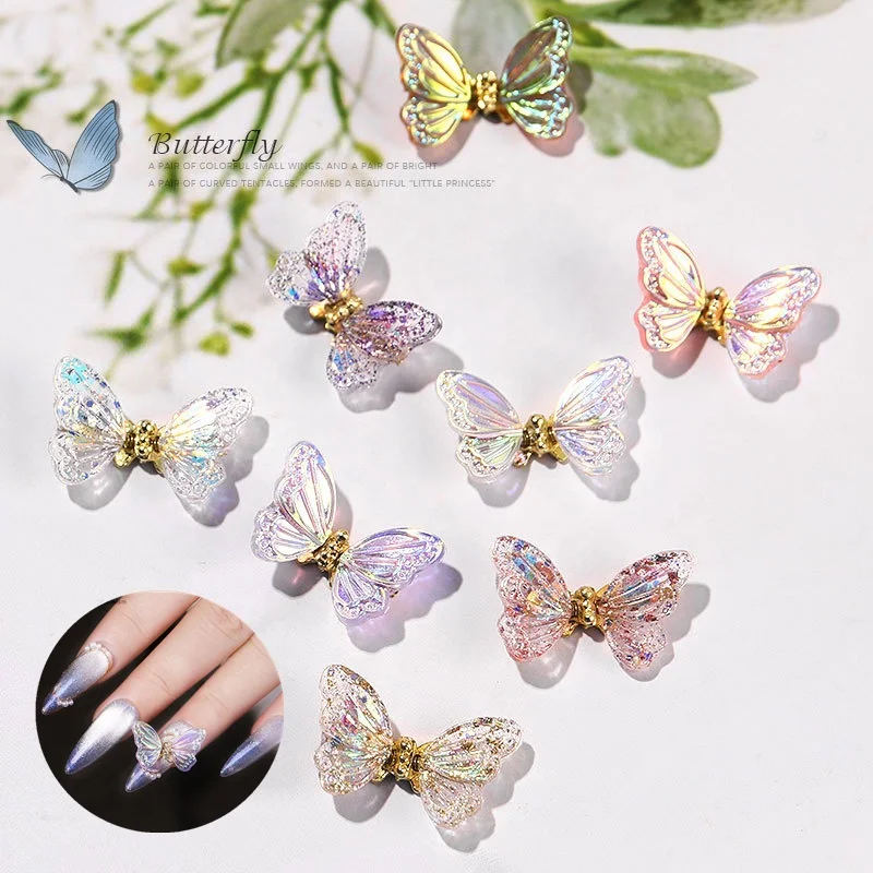 

Waving Aurora Crystal Wing Butterfly 3D Nail Charms Art Decorations Luxury Zircon Emulational Design Manicure Accessories