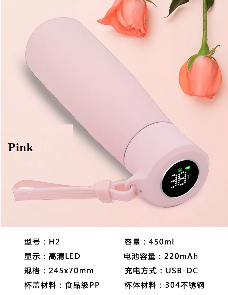 Usb Rechargeable Led Tea Infuser Thermos Water Bottle Stainless Steel