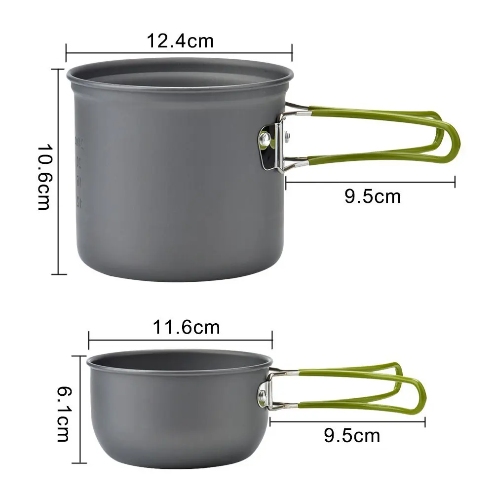 

high quality aluminium camping pot set hiking backpacking cookware outdoor cooking set, Green,orange