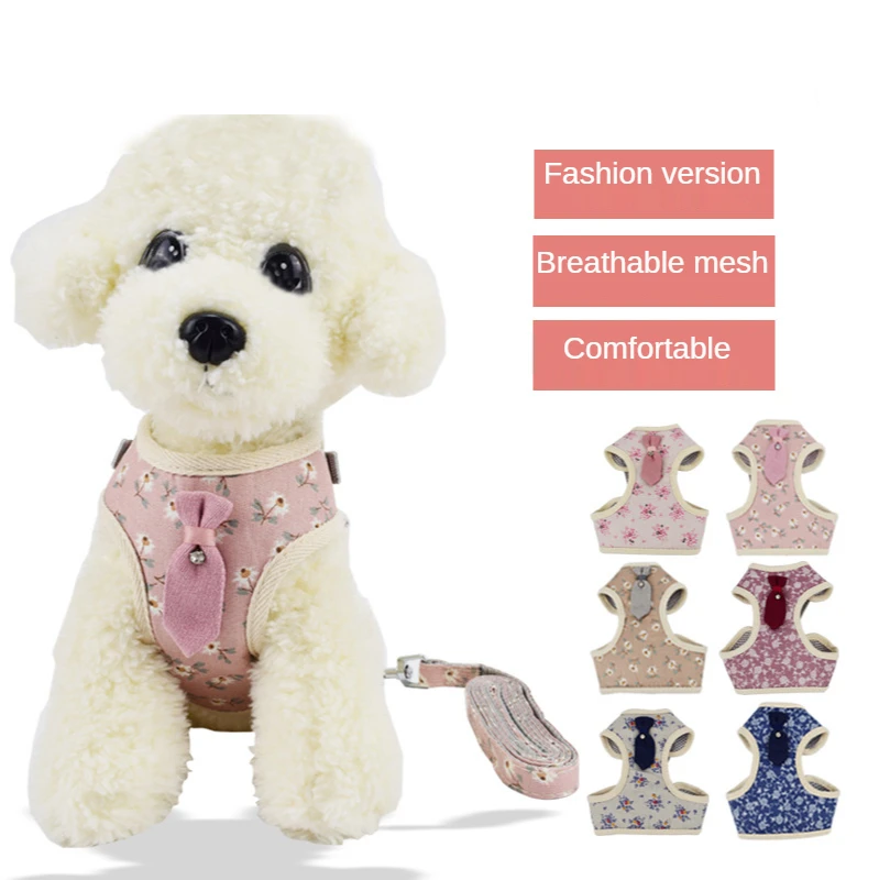 

Wholesale Breathable Mesh Adjustable Teddy Bichon Pet Dog Trainer Vest Harness Set