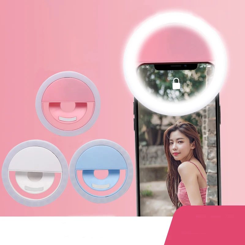 

Drop shipping Customized Logo Rechargeable LED Ring Fill Lights Selfie lamp for Cell Phone