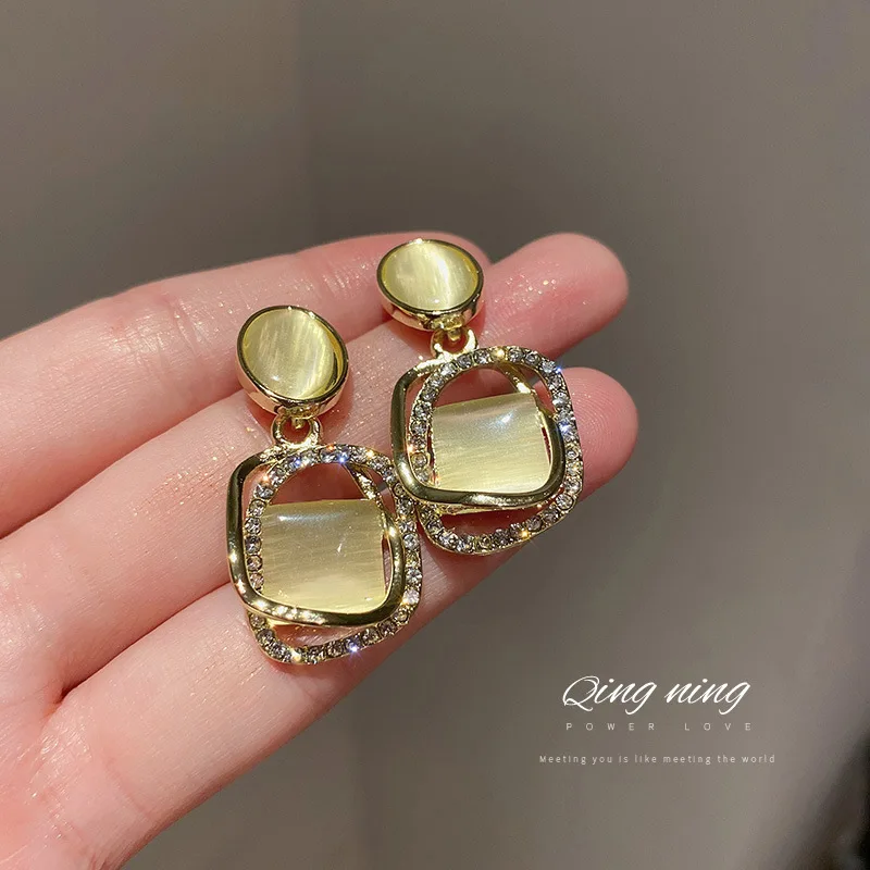 

new statement geometric trendy crystal opal earrings hollow drop