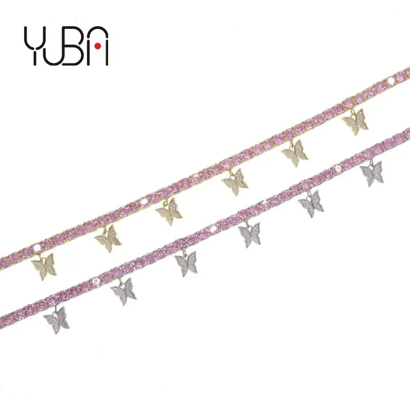 

tennis choker necklace for women wedding engagement gift butterfly drop hip hop bling jewelrywholesale