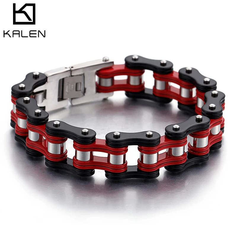 

KALEN Shiny Red Bicycle Chain Stainless Steel Charm Bracelet Mens