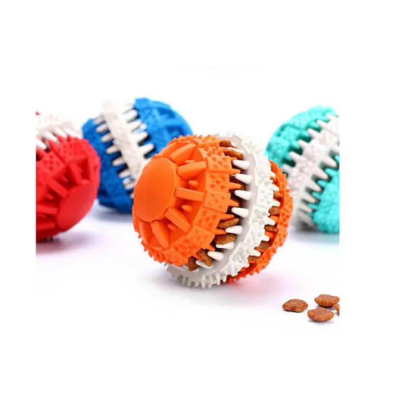 

Wholesale Eco Natural Chew Training Silicone Leak Custom Logo Interactive Pet Toy Train Rubber Dog Ball, As below