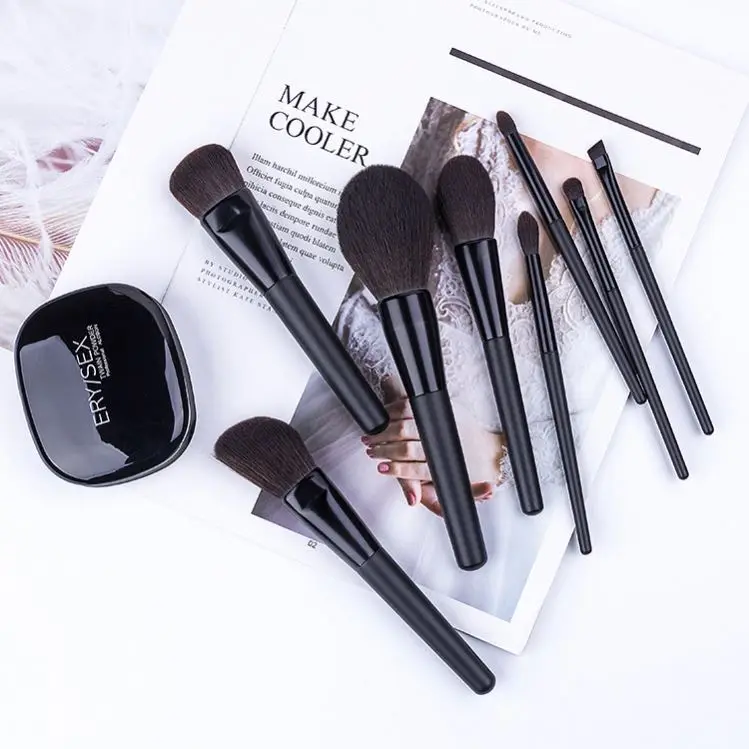 

Hot Selling Professional Makeup Brushes Factory Price 8pcs Black Makeup Brush Set with PU Leather Bag