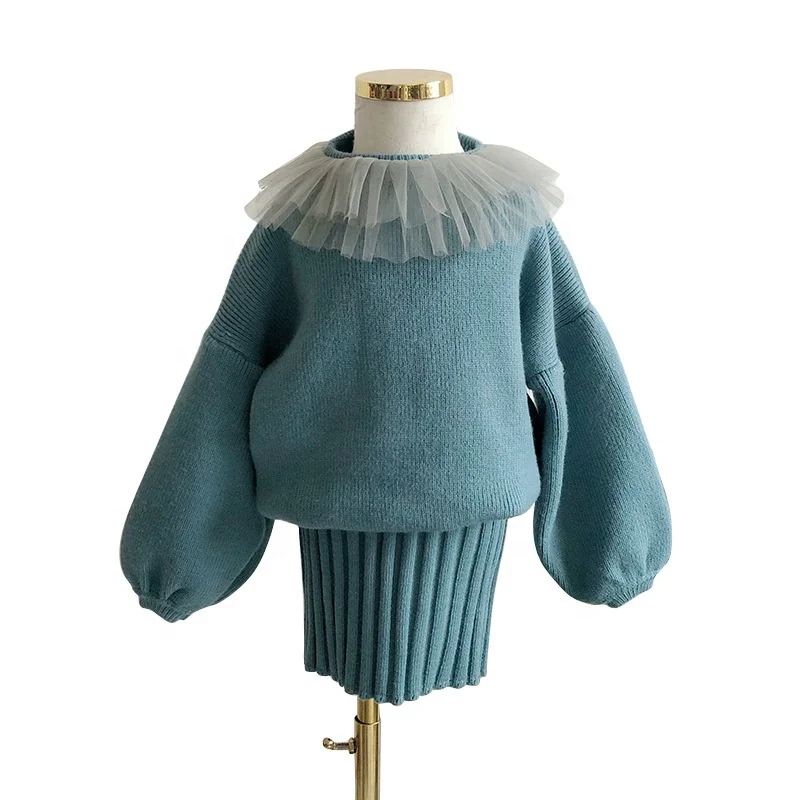 

B60303A Autumn and winter children's knitting dress sets, Blue red