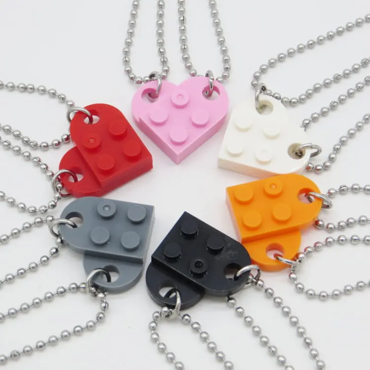 

2 Pcs Couples Brick Heart Pendant Shaped Necklace for Women Friendship Jewelry Made with Element Valentine's Day Gift, Black ,red,pink,brown