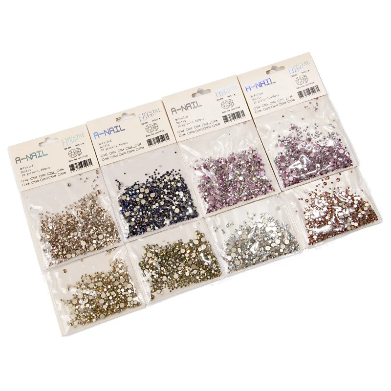 

8-color suit Flatback Nail Art Crystal 3D Rhinestones Shiny Mixed Sizes AB Glass Nails Decoration, 8 colors