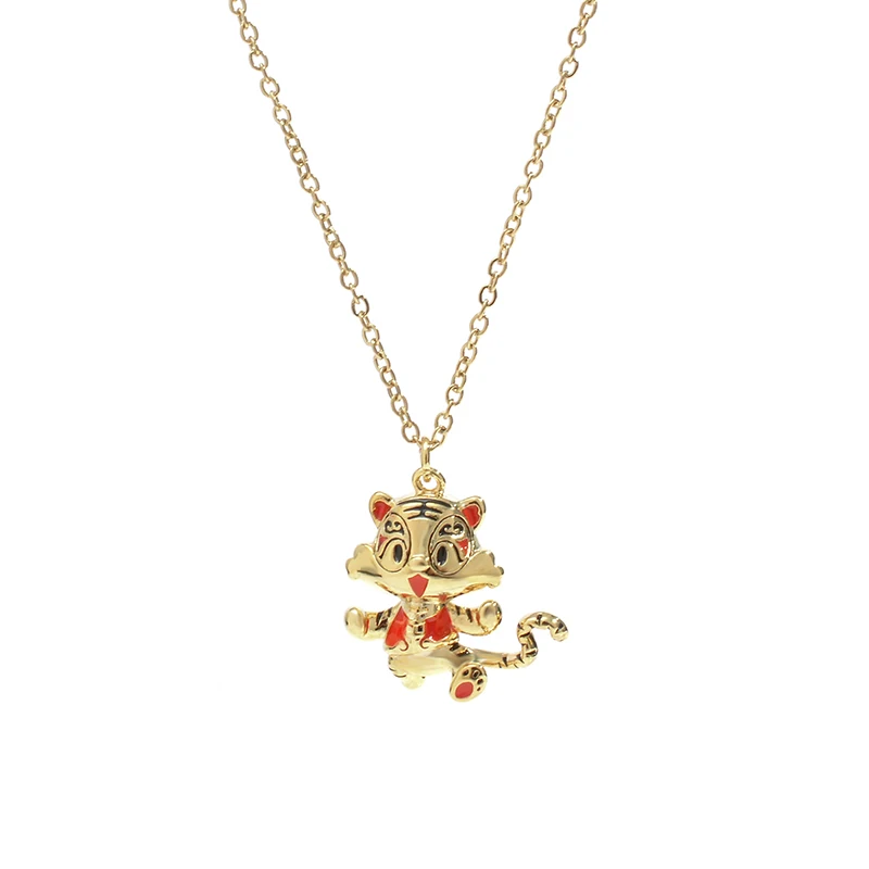 

XL62147 Trendy cute enamel cartoon tiger zodiac pendant necklace dainty gold plated women jewelry