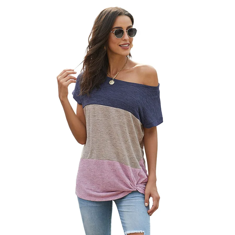 

Wholesale Fashionable Woman Color Block Summer Short Sleeve Women Tees T-shirt