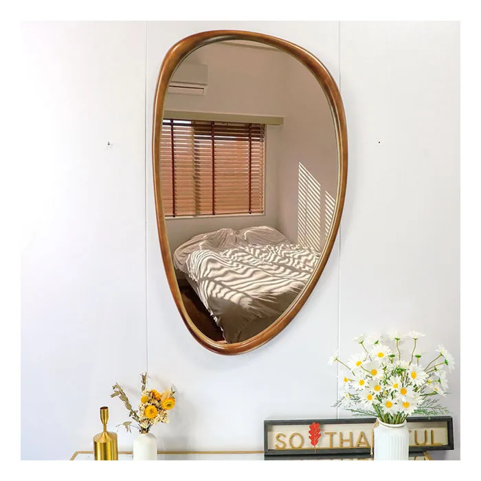 100x60cm Superior Quality Home Decor Irregular Shaped Wall Mirrors Large Solid Wood Frame Black Wall Mirror for Living Room