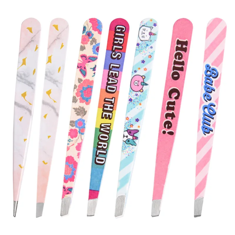 

Stainless Steel Hair Removal Makeup Tool Expert Slant Tip Tweezer With Pattern, 7 different colors