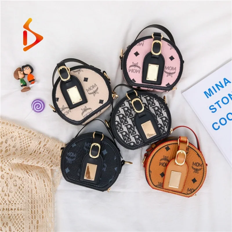 

INS Trend Ladies Round Crossbody PU Leather Luxury Designer Kids Bags Girls Baby Purse Kids Handbags 2021