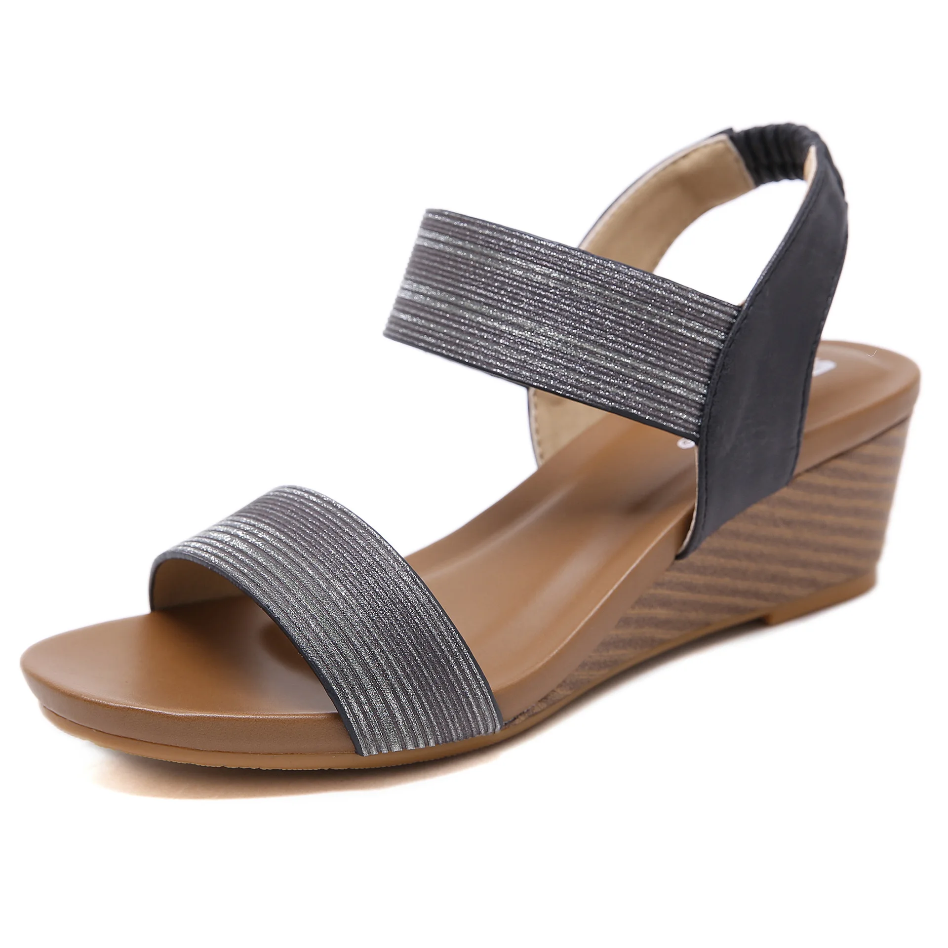 

Amazon AliExpress Hot Selling Sandals Women Plus Size Solid Color Wedge Heel Elastic Band Shoes Women Sandals