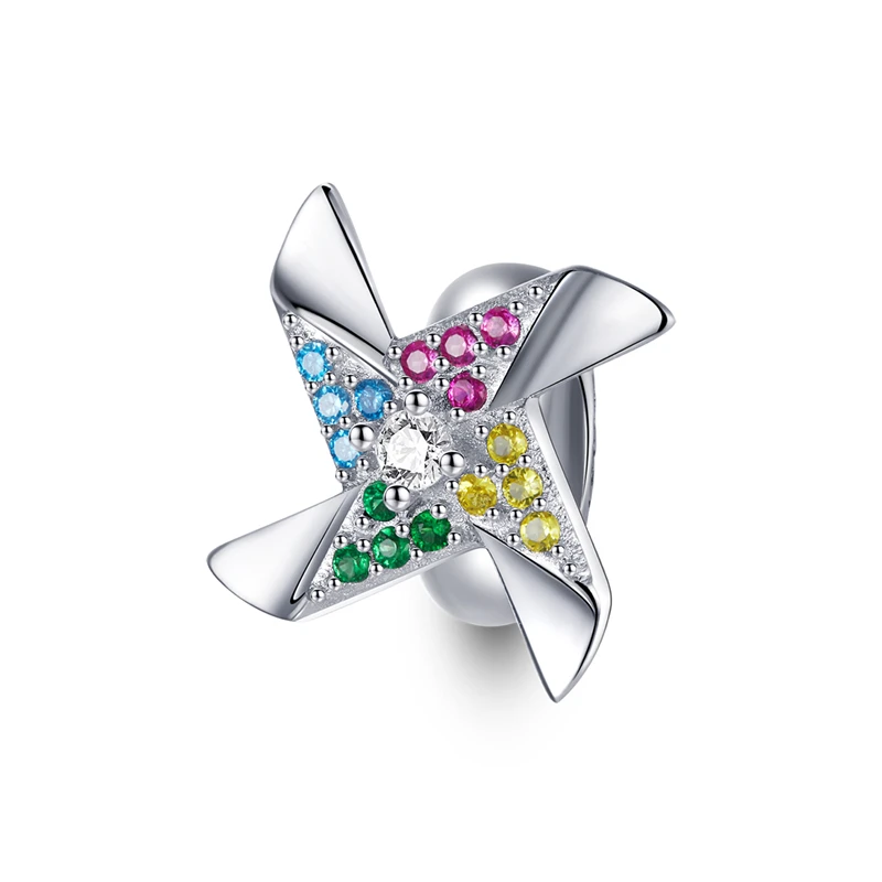 

SCC1766 Wholesale jewelry 925 silver colorful pinhweel charm