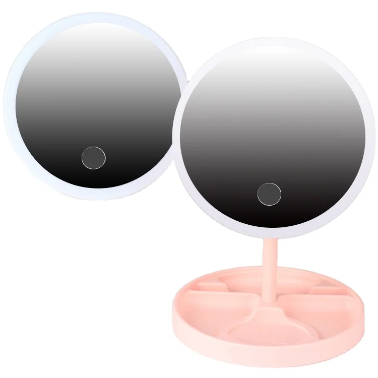 

Small Exquisite Unique LED Convenient Cosmetic Mirror M-001, White /pink