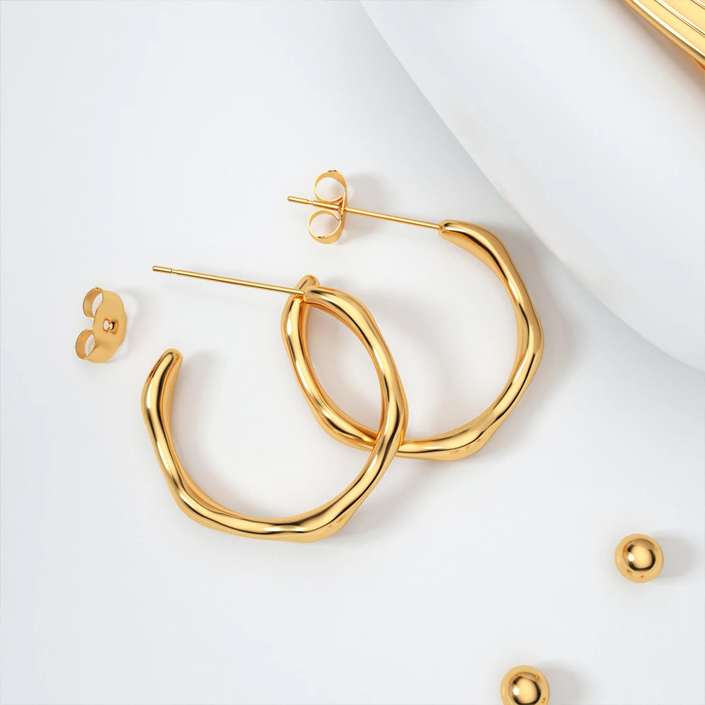 

2021 Plated Women Fashion Jewelry Wholesale Trendy Minimalist Stainless Steel Gold Hoop Earrings, Gold, rose gold