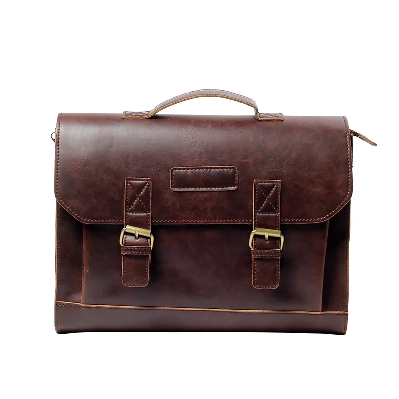 

TB059 Luxury square single shoulder crossbody bag crazy horse leather laptop briefcase men retro messenger bags, Black and coffee in stock,we can customized your color