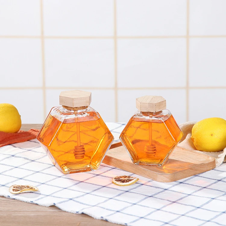 

Hexagon Glass Jar Honey, Colorful/transparent