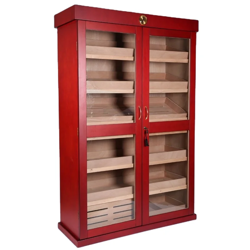 

2 Doors Large Commercial Wooden Display Cigar Cabinet Humidor, Rose wood color,customized