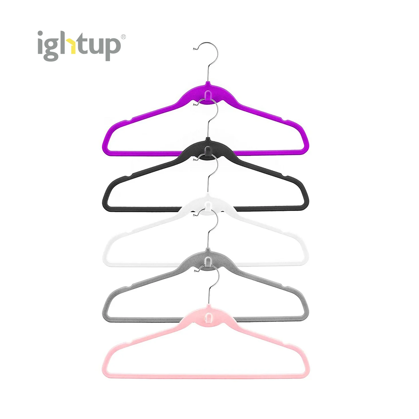 

Wholesale custom white black gold luxury branded velvet & fabric coat clothes hanger with metal hooks for clothing, Black / beige