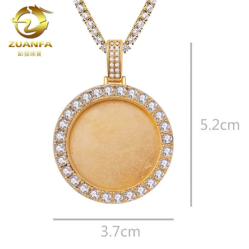 Hip Hop Custom Made Photo Medallions Necklace & Pendant With 4mm Tennis Chain Gold