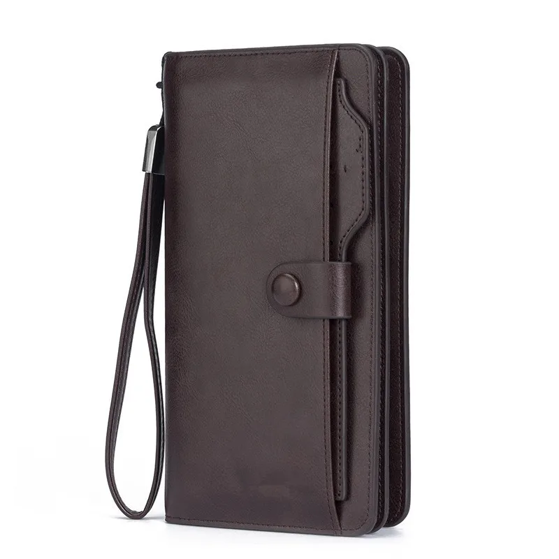 

High Quality Men's Buckle Handbag Multi-function Zipper Clutch Long Phone Wallet, Black, coffee,blue,brown