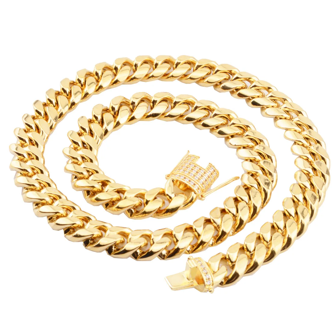 

Exaggerated 12mm 14mm Men's Stainless Steel Cuban Chain Necklace Gold Plated Miami Cuban Link Chain Necklace