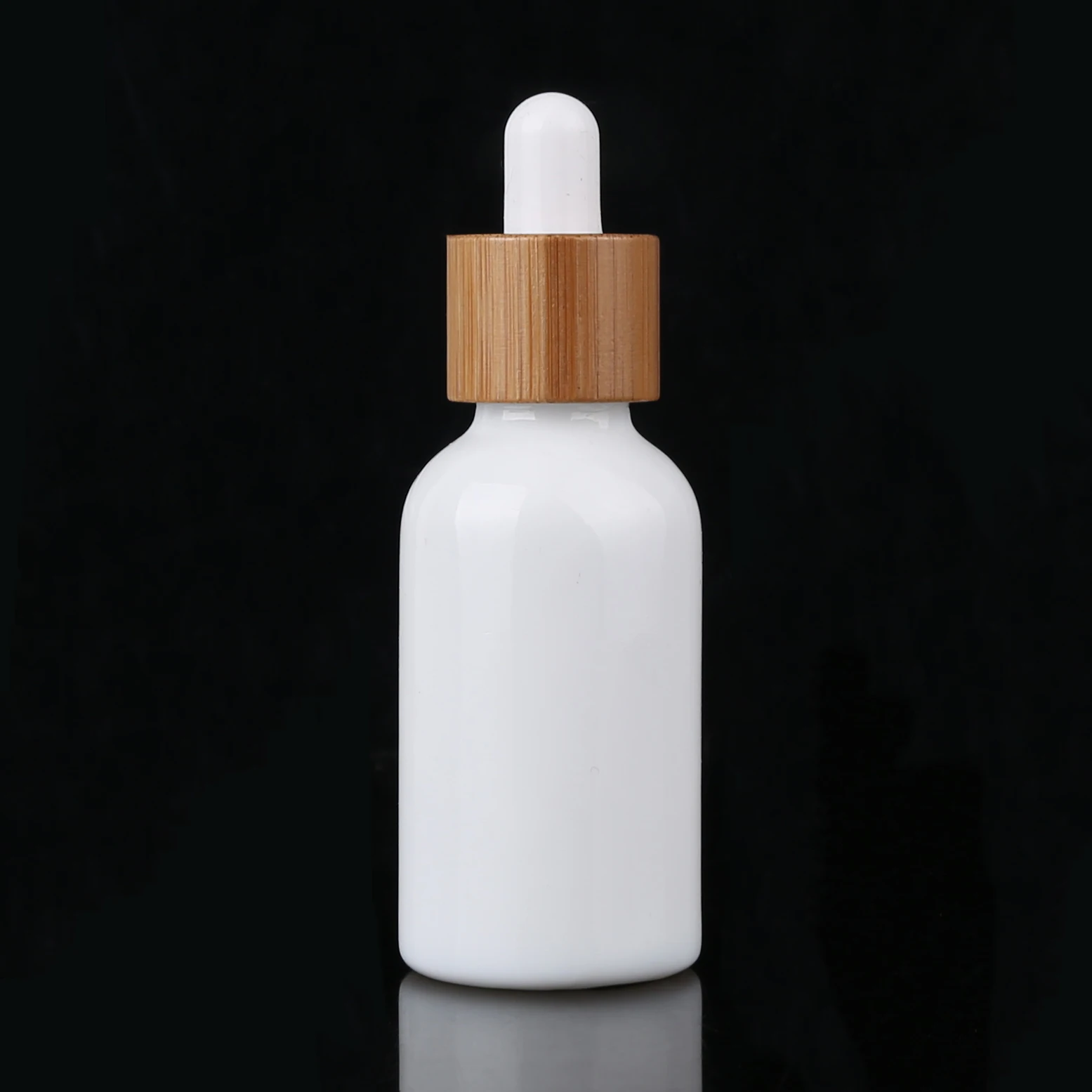 

1oz 30ml matt white Cosmetic Essential oil Glass Bamboo Dropper bottle For massage oil